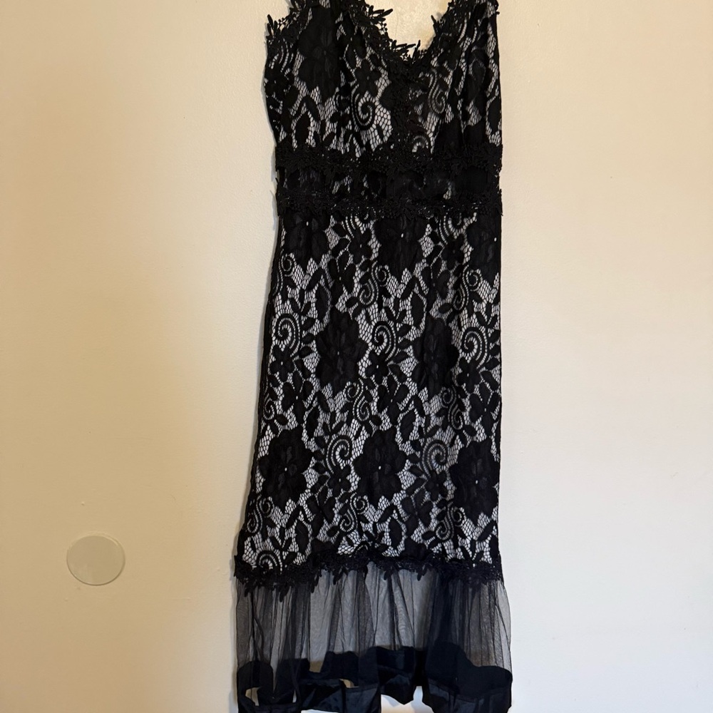Chic Black Lace Midi Dress - Picture 2 of 8
